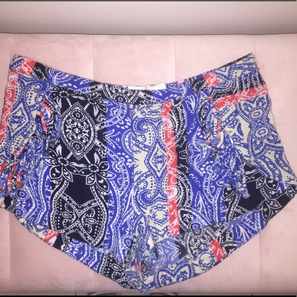 Vintage Havana Patchwork Print Side Fringe Shorts